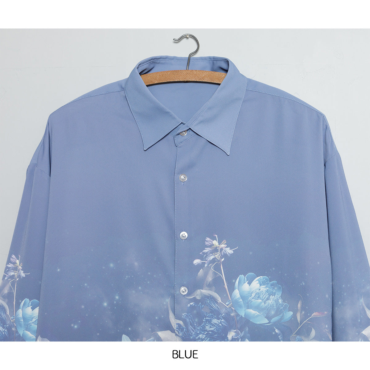 【cielkocka】星空の花束シャツ(BLACK/BLUE)