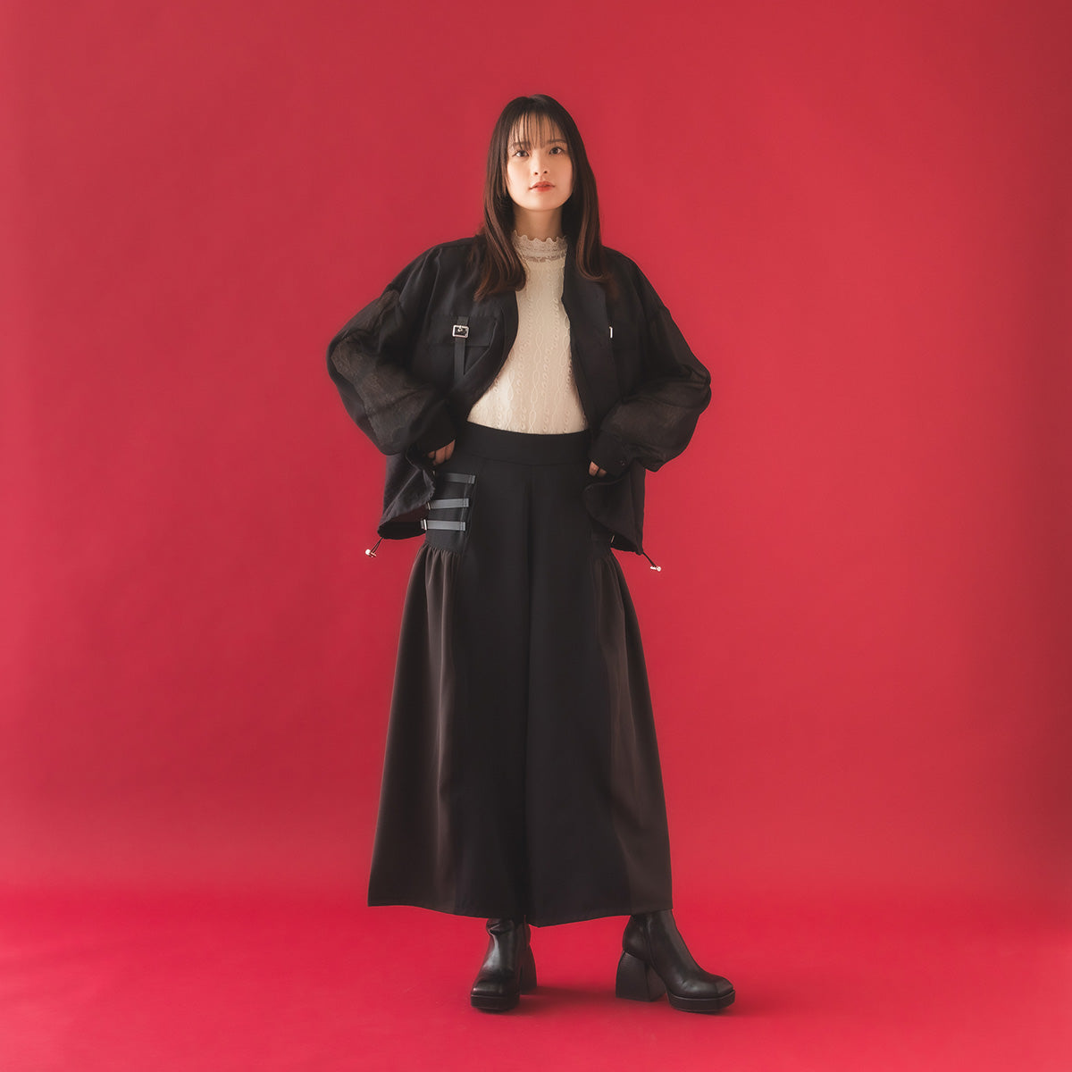 mew】サイドベルトワイドパンツ