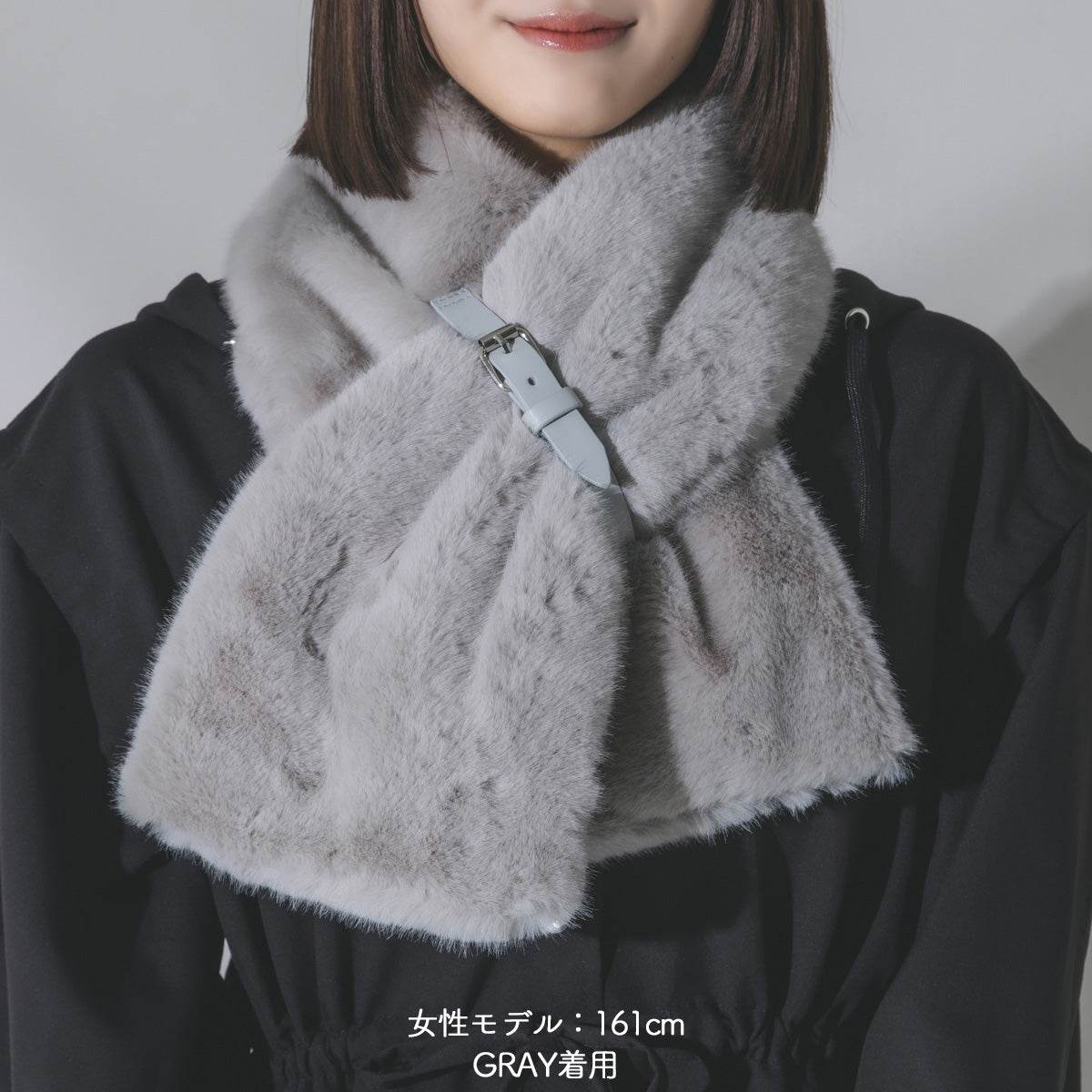 【mew】ファーマフラー(GRAY/BLACK)