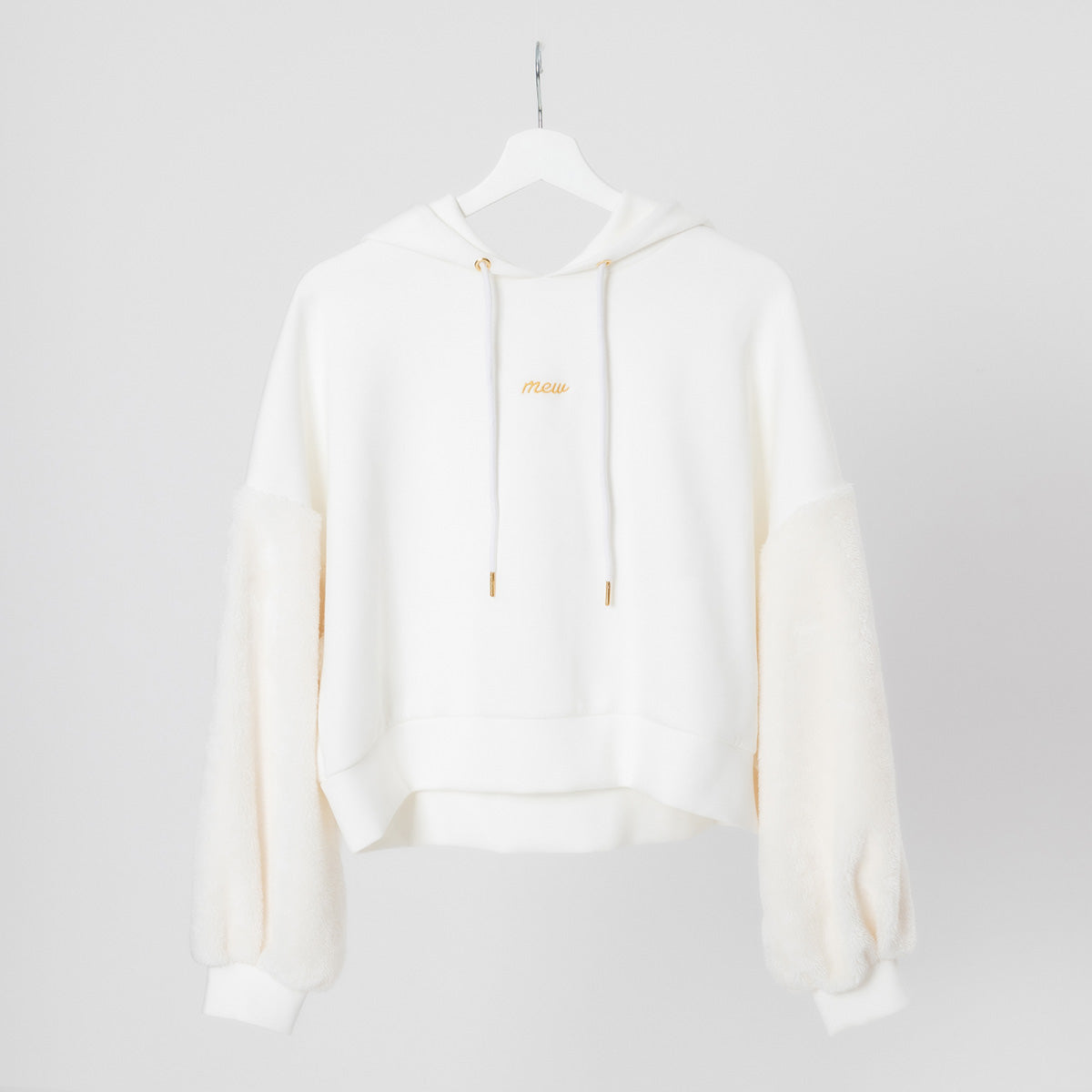 【mew】袖モコクロップドパーカー(WHT)