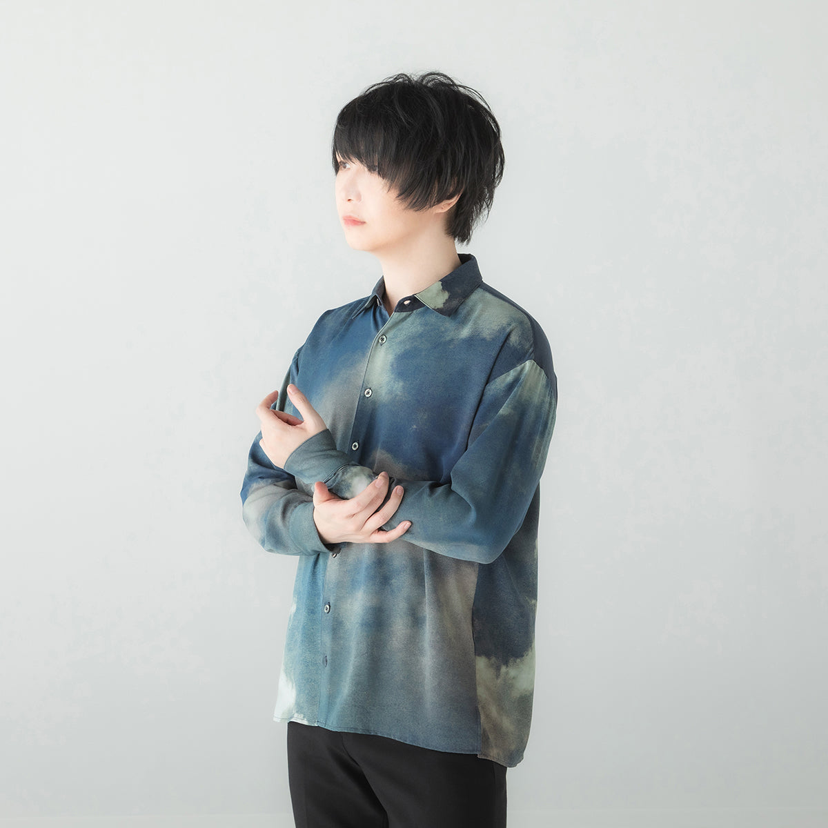 【cielkocka】アッシュブルーシャツ